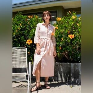 Zara Pale Pink Midi Shirt Dress with Waist Tie